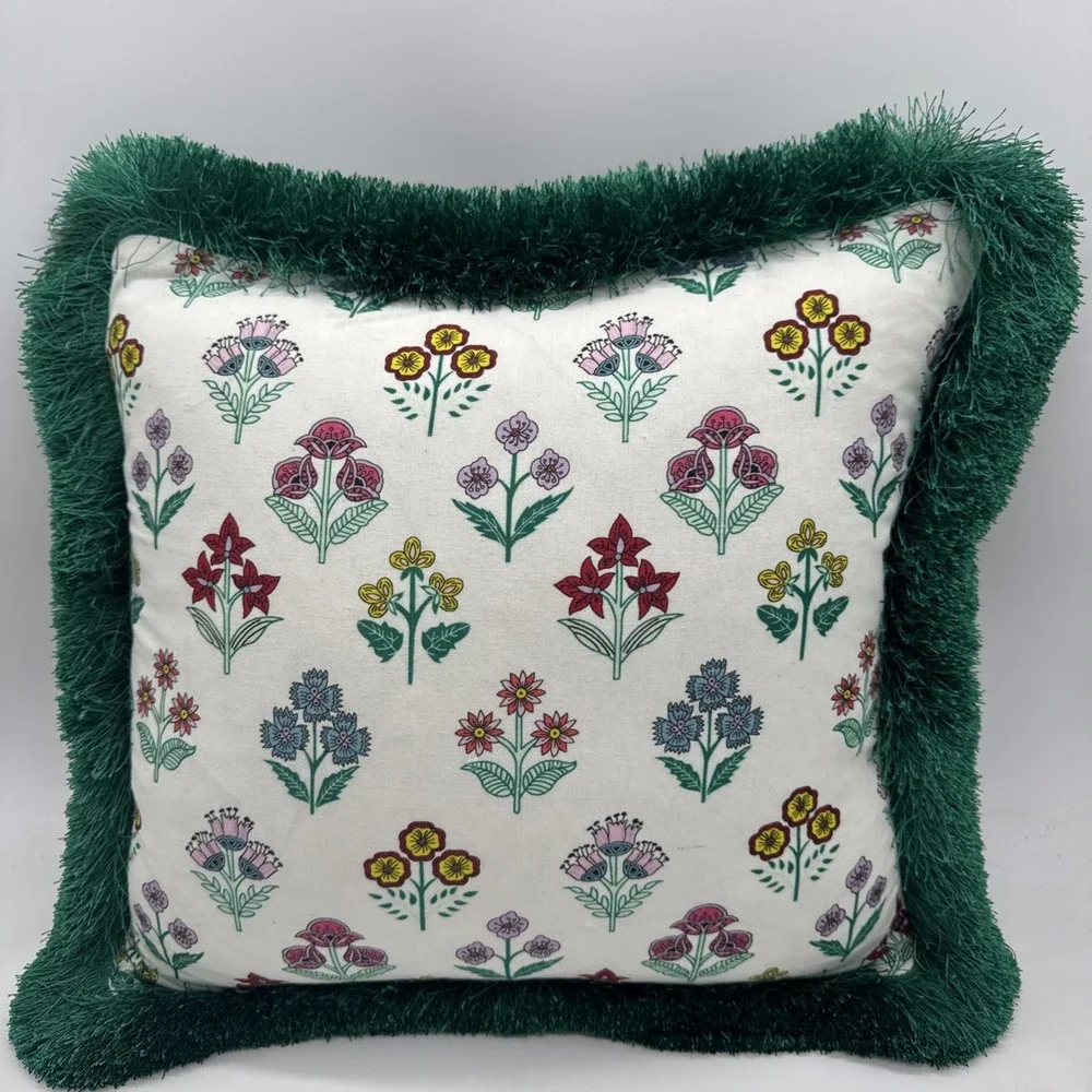 Furbish Dual Sided Decorative Floral Throw Pillow Tasseled Trim 17